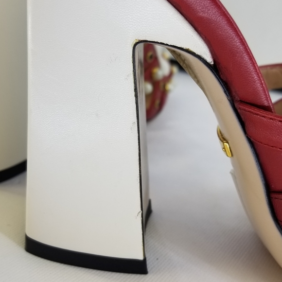 Gucci Tracy Red White Embellished Heels Sz 36 - Picture 8 of 16